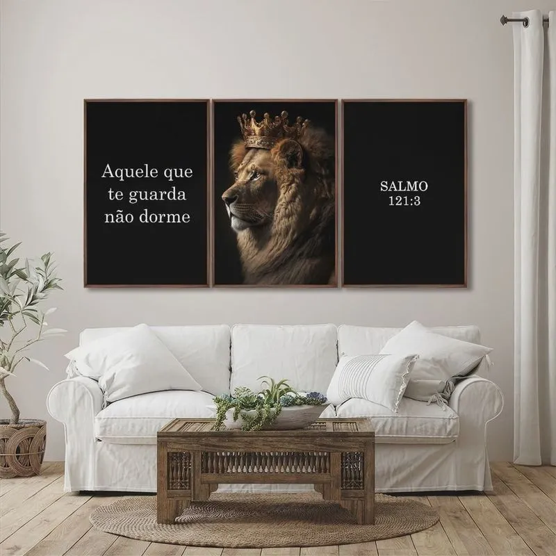 Quadro Decorativo Religioso Aquele que Te Guarda, Não Dorme com 3 Telas de Parede 60cm X 90cm Com