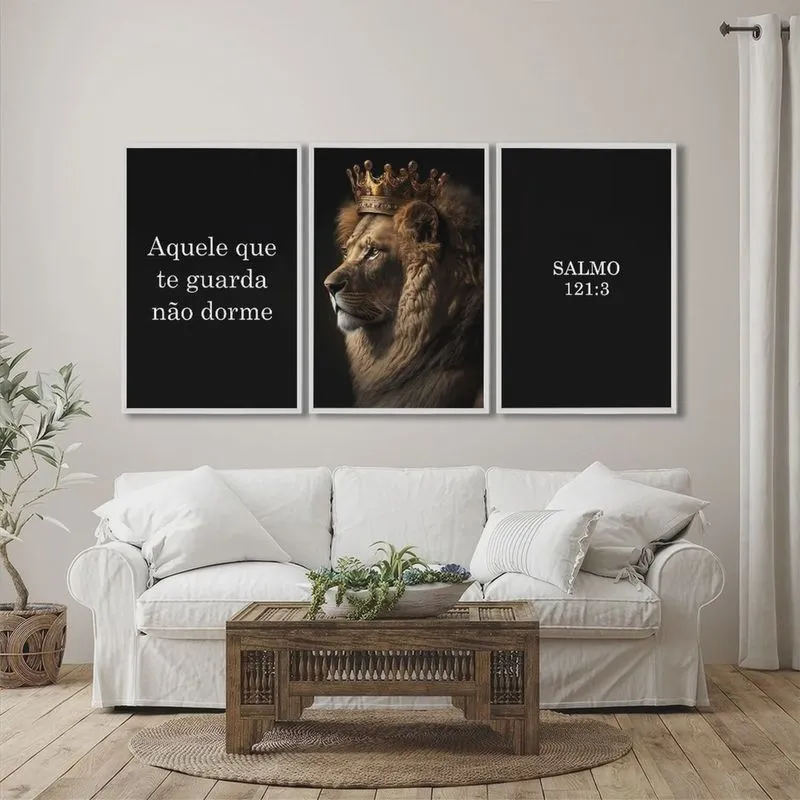 Quadro Decorativo Religioso Aquele que Te Guarda, Não Dorme com 3 Telas de Parede 60cm X 90cm Com