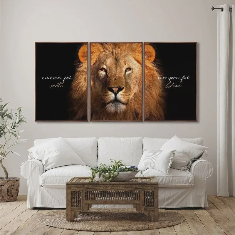 Quadro Decorativo Religioso Nunca Foi Sorte, Sempre Foi Deus com 3 Telas para Sala, Escritório,