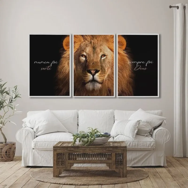 Quadro Decorativo Religioso Nunca Foi Sorte, Sempre Foi Deus com 3 Telas para Sala, Escritório,