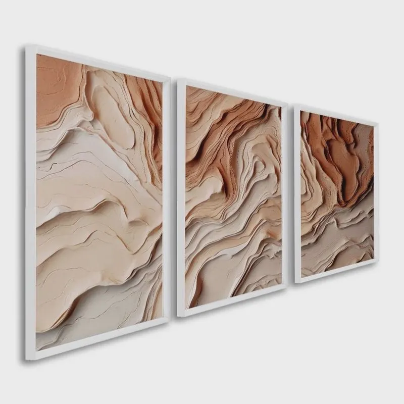 Quadro Decorativo Modelo Barro com 3 Telas para Sala, Casa de Praia, Lavabo 60cm X 90cm Sem Vidro