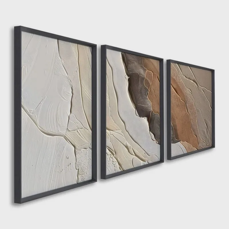 Quadro Decorativo Modelo Rocha com 3 Telas para Sala, Casa de Praia, Lavabo 60cm X 90cm Sem Vidro