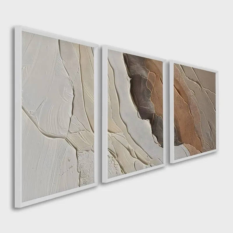 Quadro Decorativo Modelo Rocha com 3 Telas para Sala, Casa de Praia, Lavabo 60cm X 90cm Sem Vidro