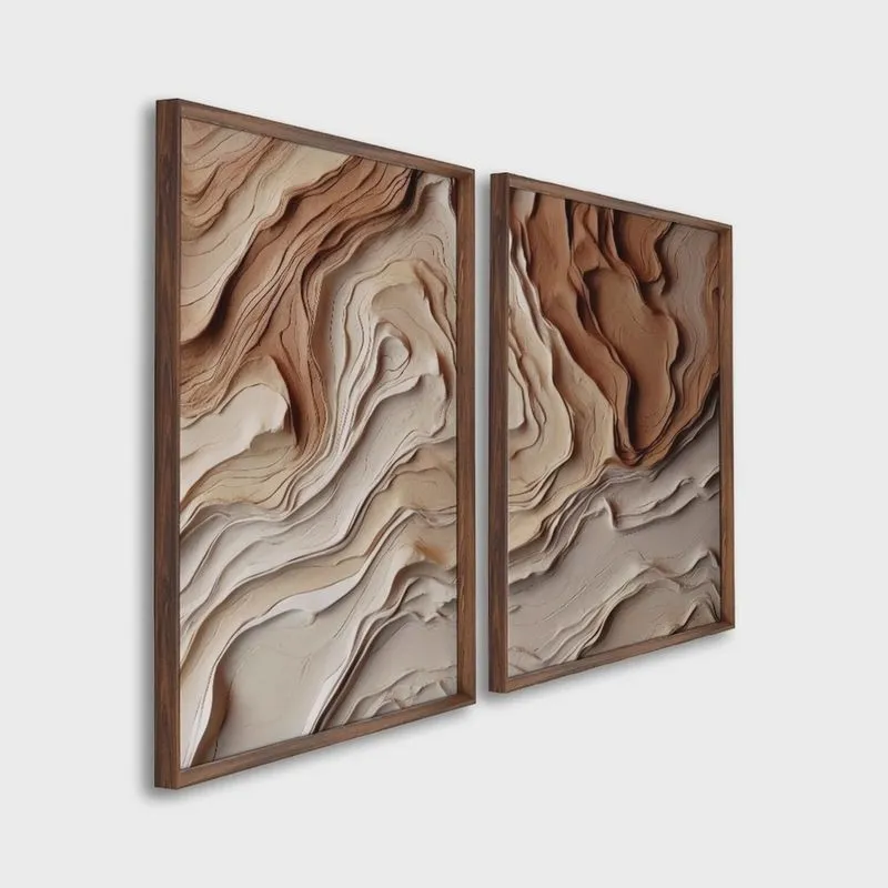 Quadro Decorativo Modelo Barro com 2 Telas de Parede para Sala Quarto Escritório 60cm X 90cm Sem