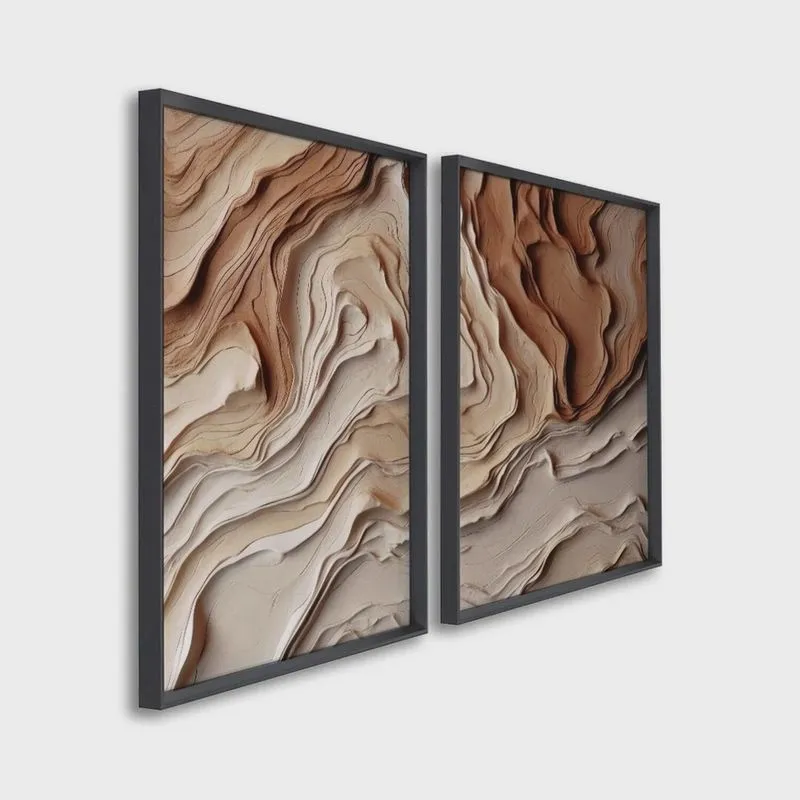 Quadro Decorativo Modelo Barro com 2 Telas de Parede para Sala Quarto Escritório 60cm X 90cm Sem