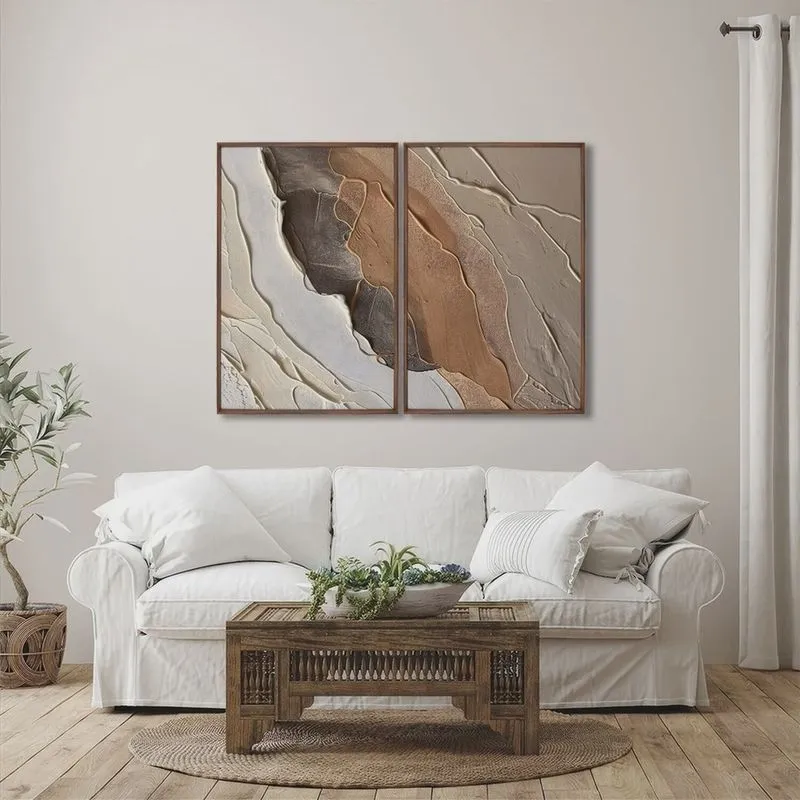 Quadro Decorativo Modelo Pedra Rachada com 2 Telas de Parede para Sala Quarto Escritório 60cm X