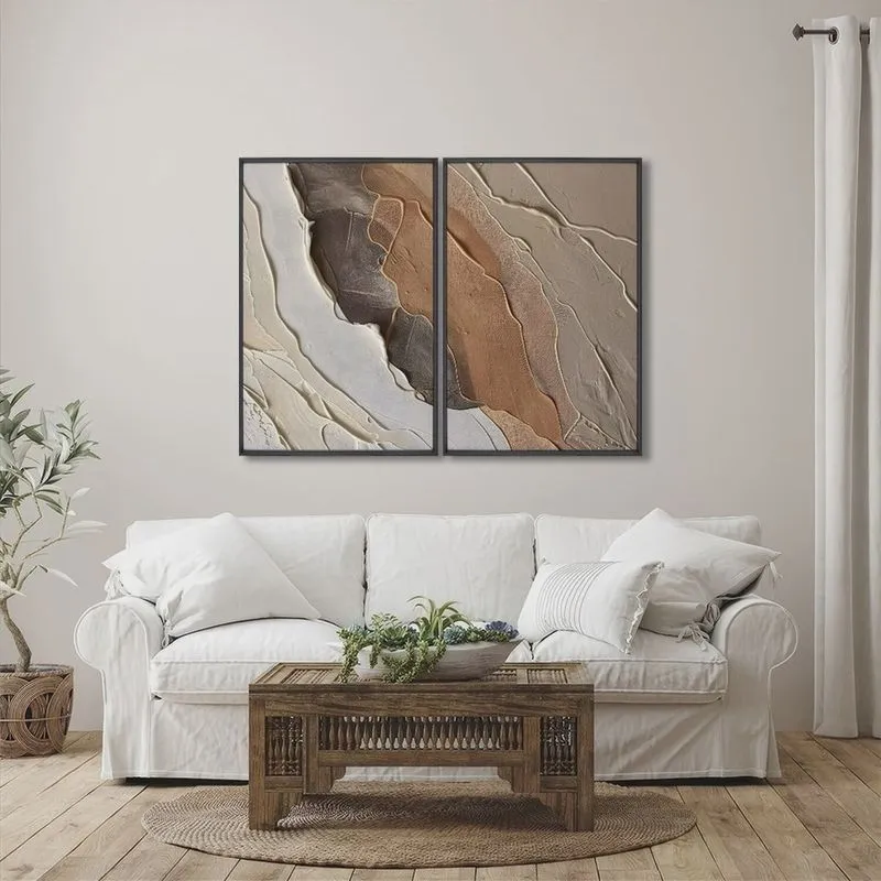 Quadro Decorativo Modelo Pedra Rachada com 2 Telas de Parede para Sala Quarto Escritório 60cm X