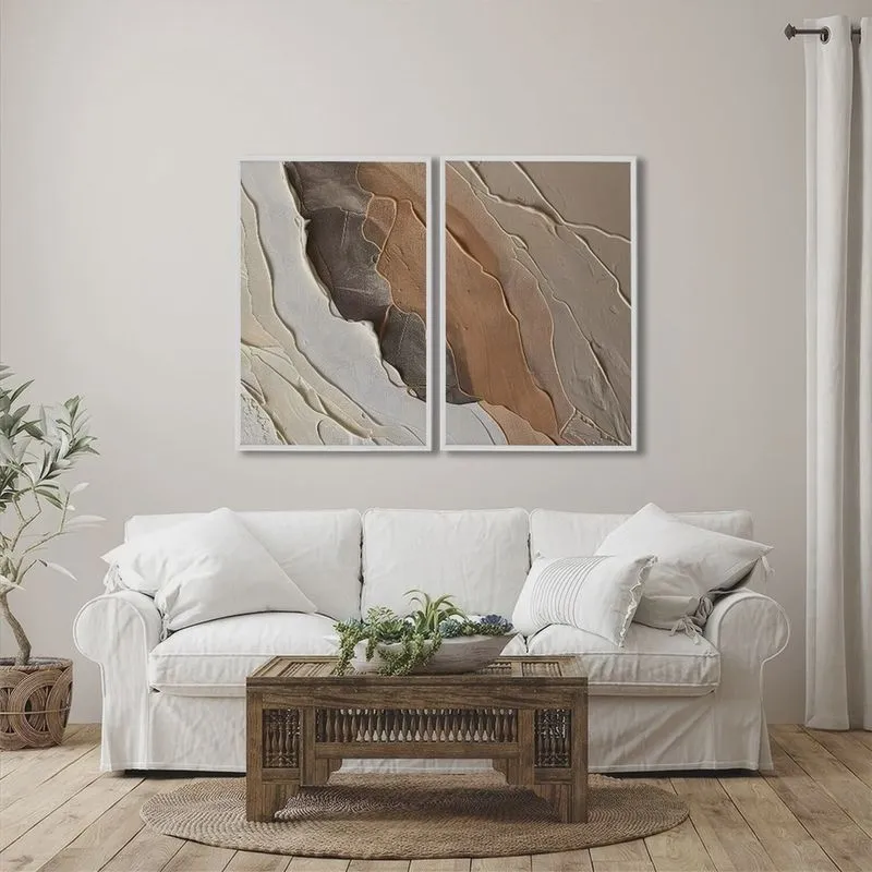 Quadro Decorativo Modelo Pedra Rachada com 2 Telas de Parede para Sala Quarto Escritório 60cm X