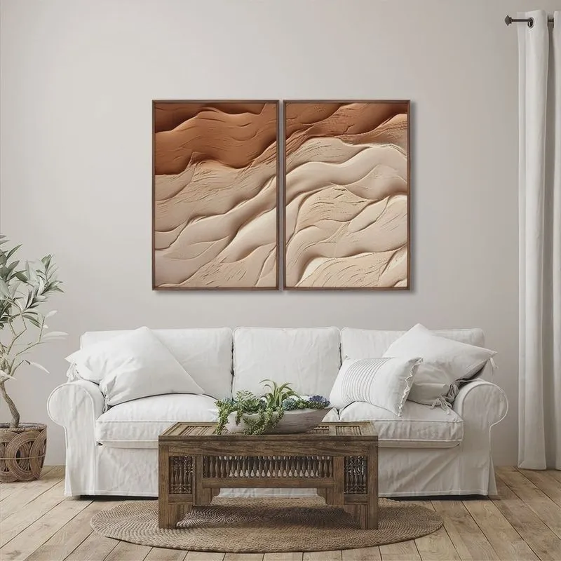 Quadro Decorativo Modelo Areia com 2 Telas de Parede para Sala Quarto Escritório 60cm X 90cm Sem