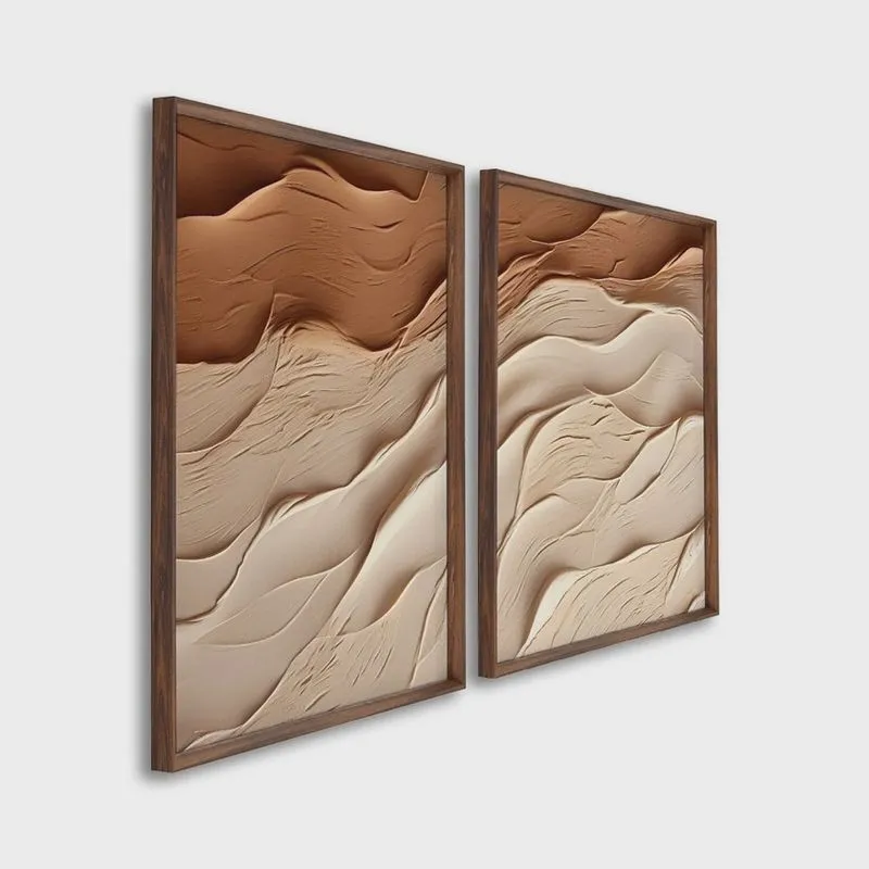 Quadro Decorativo Modelo Areia com 2 Telas de Parede para Sala Quarto Escritório 60cm X 90cm