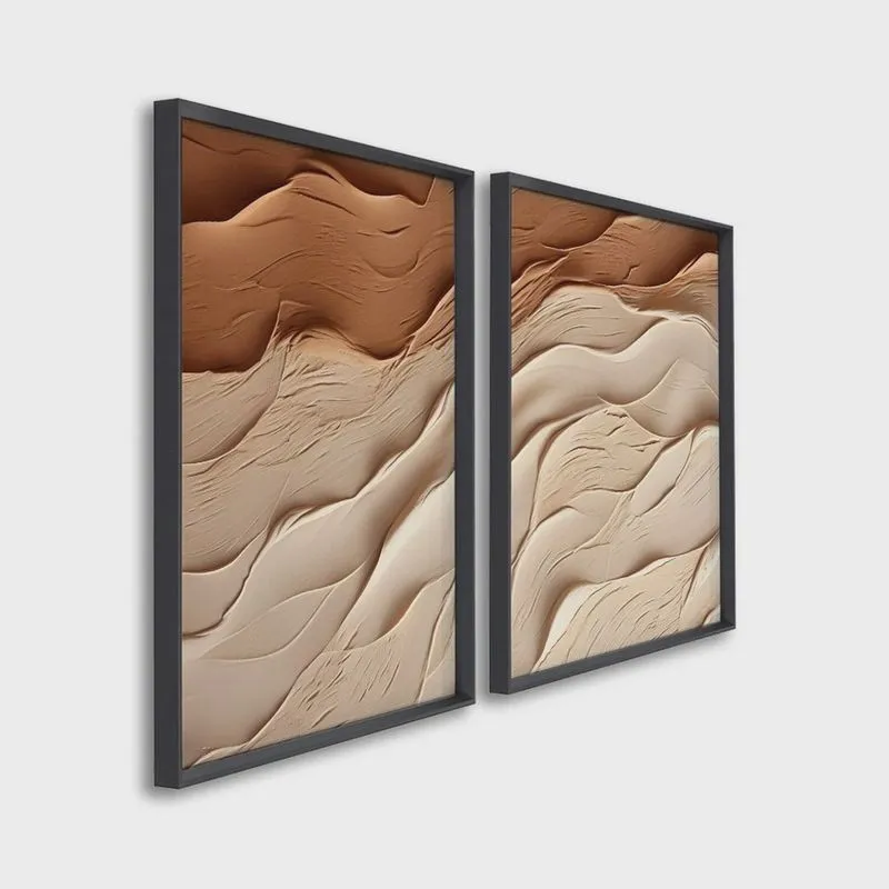 Quadro Decorativo Modelo Areia com 2 Telas de Parede para Sala Quarto Escritório 60cm X 90cm Sem
