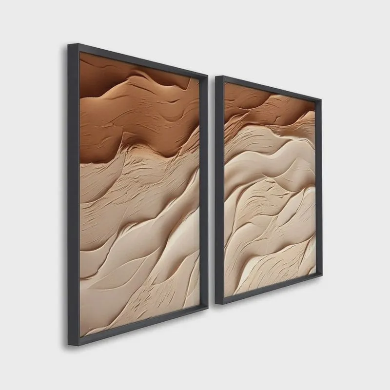 Quadro Decorativo Modelo Areia com 2 Telas de Parede para Sala Quarto Escritório 60cm X 90cm Preto