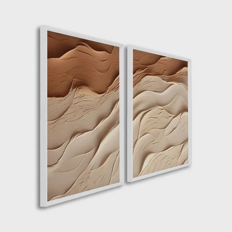 Quadro Decorativo Modelo Areia com 2 Telas de Parede para Sala Quarto Escritório 60cm X 90cm