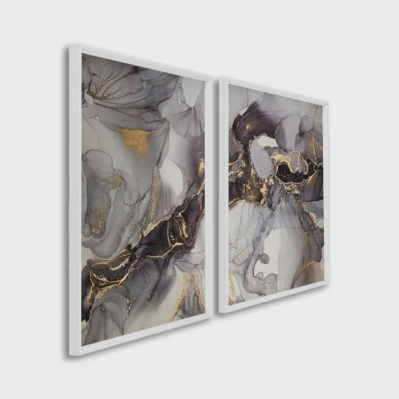 Quadro Decorativo Ouro e Chumbo com 2 Telas de Parede para Sala Quarto Escritório 60cm X 90cm