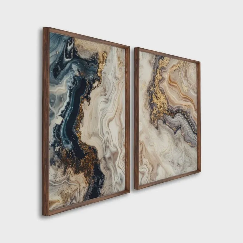Quadro Decorativo Formas em Movimento com 2 Telas de Parede para Sala Quarto Escritório 60cm X