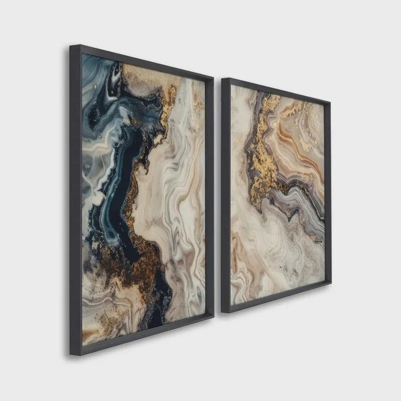 Quadro Decorativo Formas em Movimento com 2 Telas de Parede para Sala Quarto Escritório 60cm X
