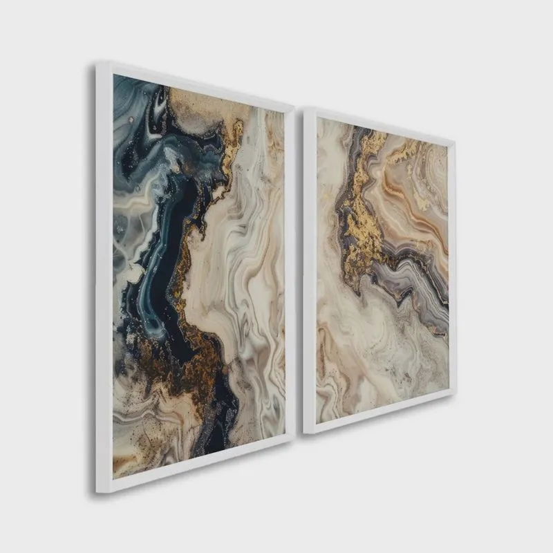 Quadro Decorativo Formas em Movimento com 2 Telas de Parede para Sala Quarto Escritório 60cm X