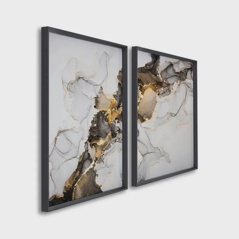Quadro Decorativo Ouro e Chumbo com 2 Telas de Parede para Sala Quarto Escritório 60cm X 90cm Sem