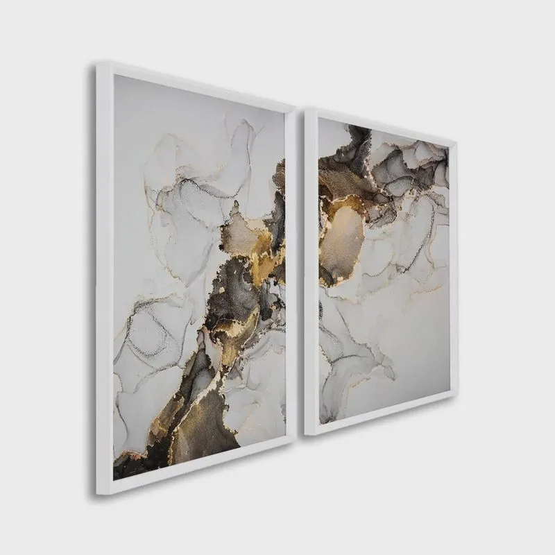 Quadro Decorativo Ouro e Chumbo com 2 Telas de Parede 60cm X 90cm Sem Vidro