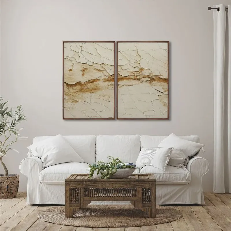 Quadro Rachaduras no Solo Decorativo com 2 Telas de Parede para Sala Quarto Escritório 60cm X 90cm