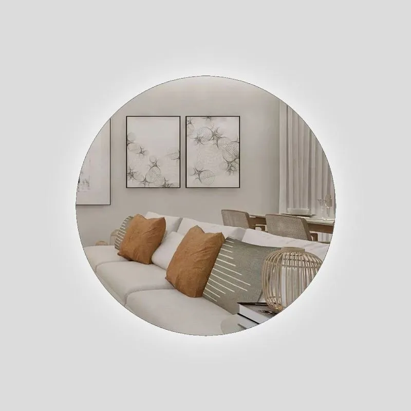 Espelho Decorativo Redondo Com Led 60cm Parte Traseira De Parede Para Banheiro Quarto Sala