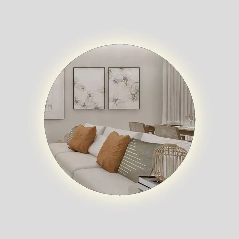 Espelho Decorativo Redondo Com Led 60cm Parte Traseira De Parede Para Banheiro Quarto Sala