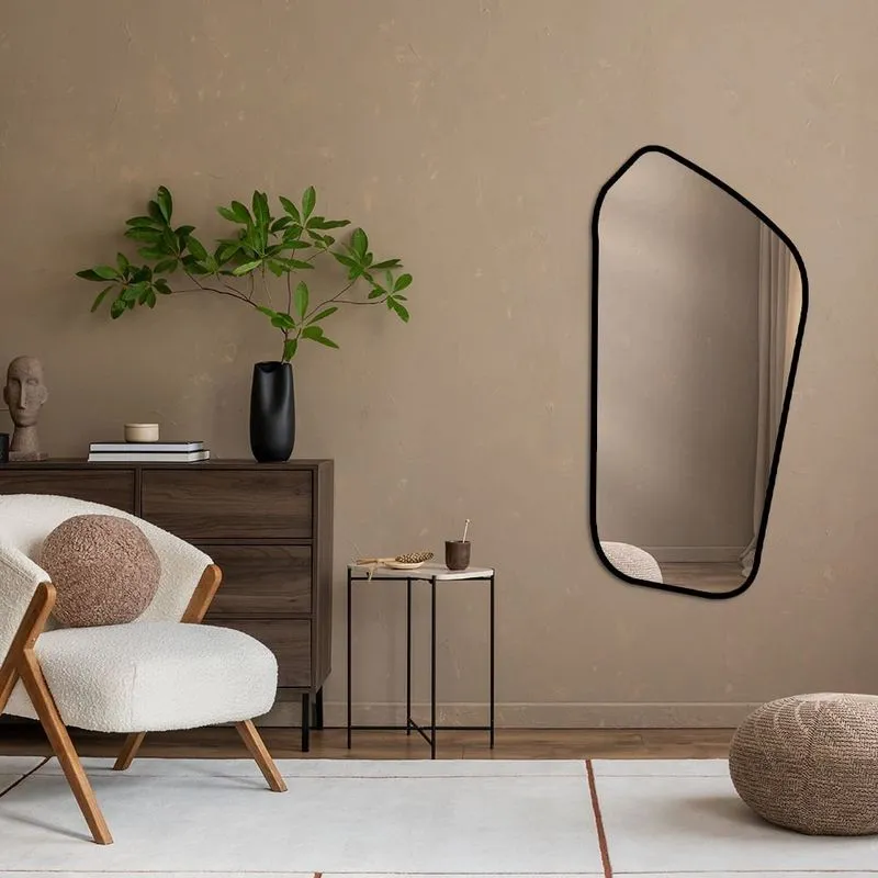 Espelho Decorativo Moderno Grande Modelo Dallas Com Ponta Arredondada 53cm X 110cm Preto