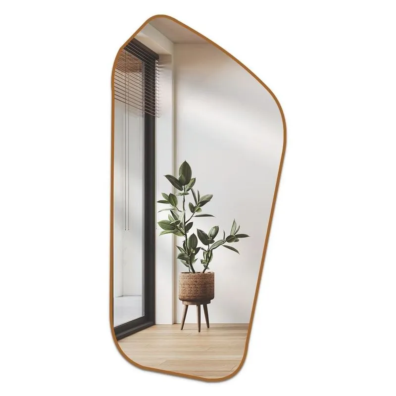 Espelho Decorativo Moderno Grande Modelo Dallas Com Ponta Arredondada 53cm X 110cm Caramelo