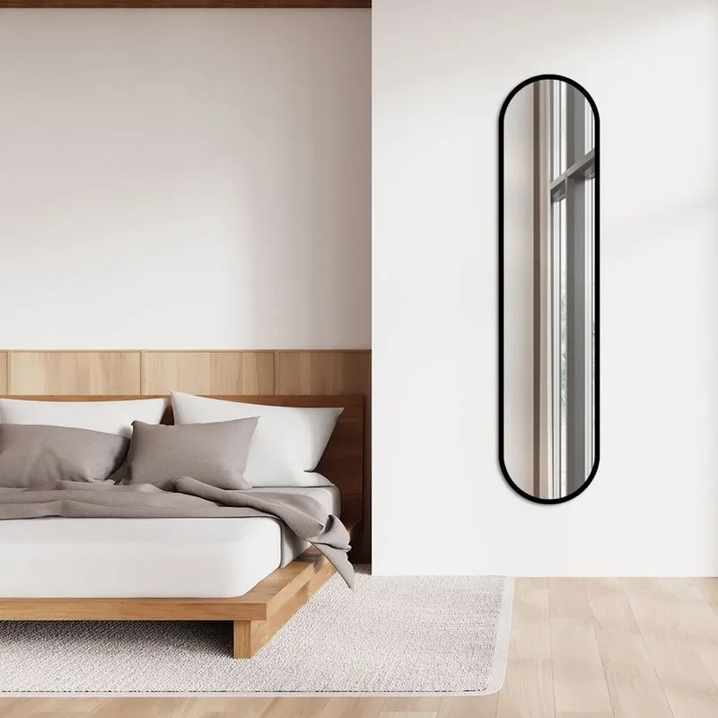 Espelho Decorativo Oval Cápsula 38x160 Grande De Parede Preto