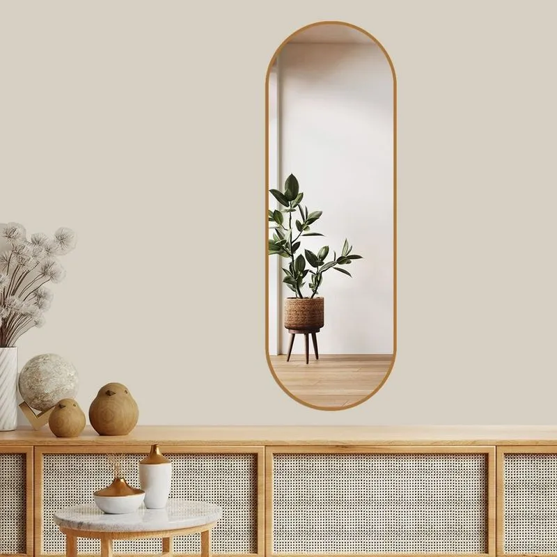 Espelho Decorativo Oval Cápsula Médio 55x160 De Parede Caramelo