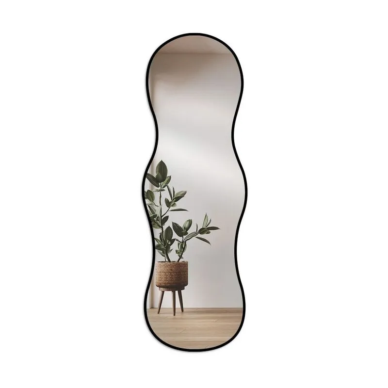 Espelho Decorativo Orgânico Ondas 55x160 De Parede Preto