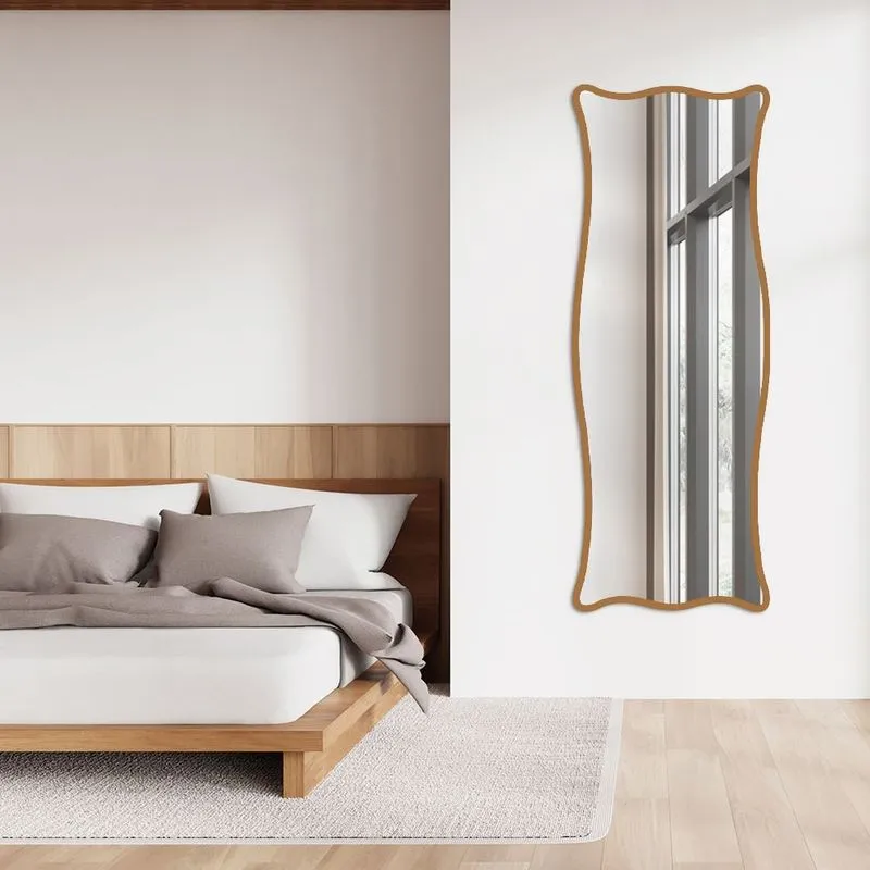 Espelho Decorativo Orgânico Grande Modelo Jade 70cm X 160cm De Parede Para Sala Lavabo Caramelo