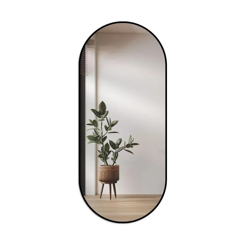 Espelho Decorativo Oval De Parede Modelo Cápsula Grande 70cm X 160cm Preto