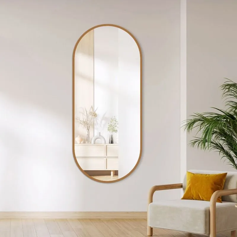 Espelho Decorativo Oval De Parede Modelo Cápsula Grande 70cm X 160cm Caramelo