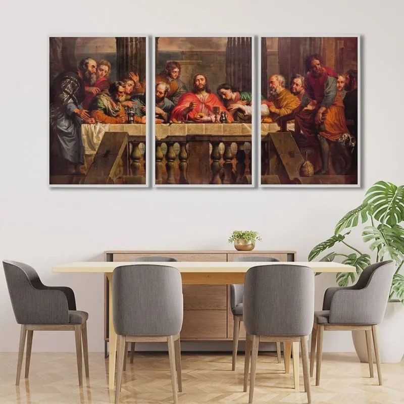 Quadro Decorativo Religioso a Santa Ceia com 3 Telas para Sala Quarto Igreja 60cm X 90cm Sem Vidro