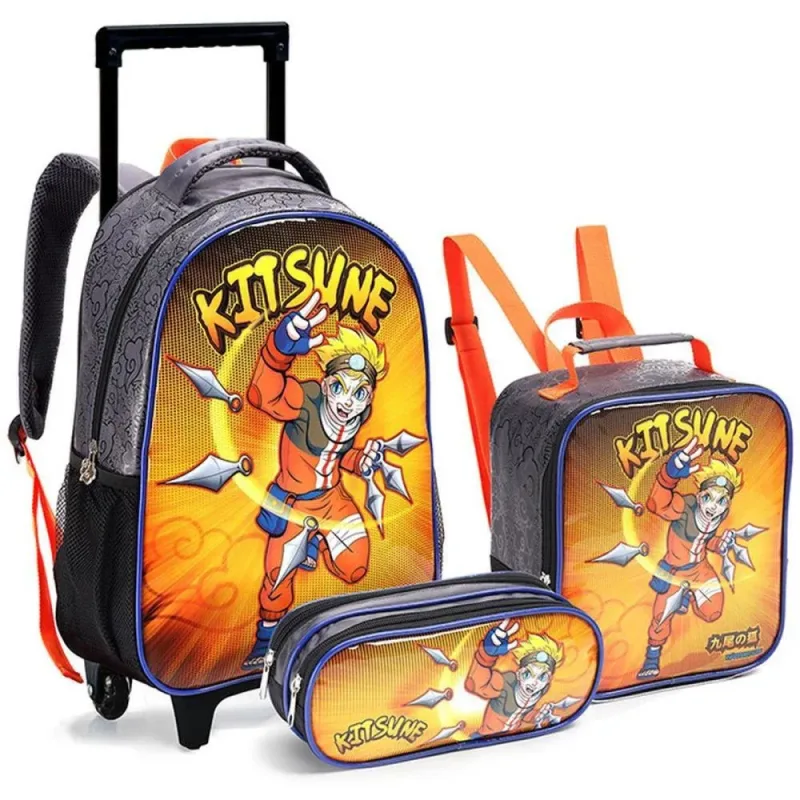 Mochila Infantil com Rodinha Ninja Lancheira+estojo KIT