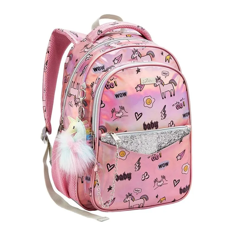 Mochila Infantil Holográfica Seanite Unicórnio 16"