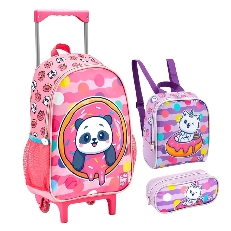 Kit Mochilete Escolar Lancheira Estojo Gato Panda Seanite - Seanite