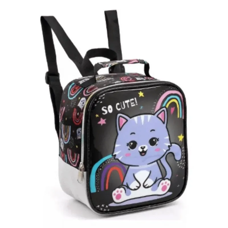 Lancheira Térmica Infantil Zoop Animals Gatinho 22x20cm Preto LE41481 (MP)