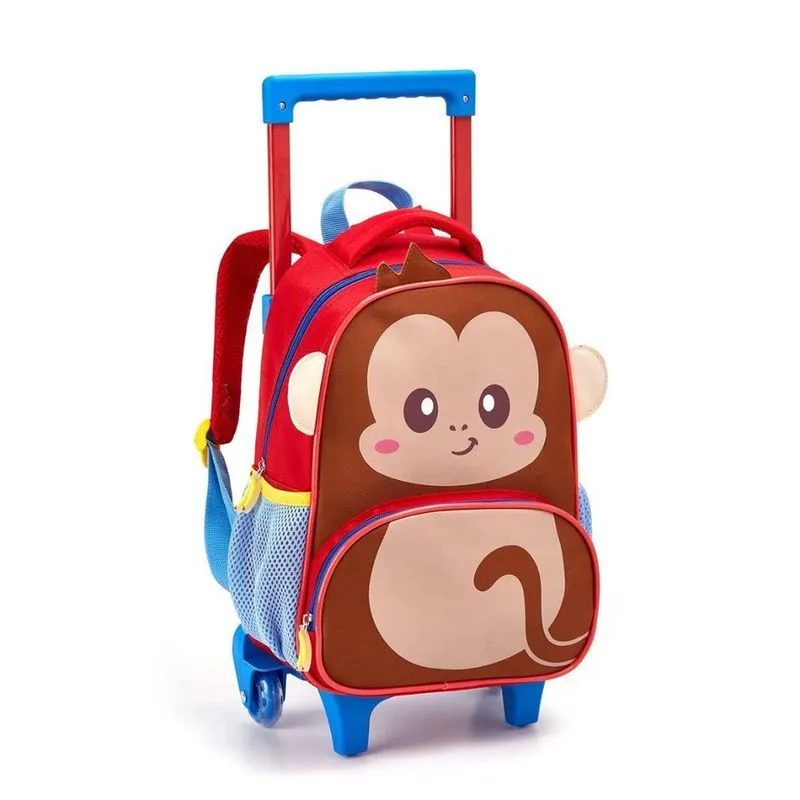 Mochila Rodinha Alça Menina Infantil Macaco Zoop Seanite