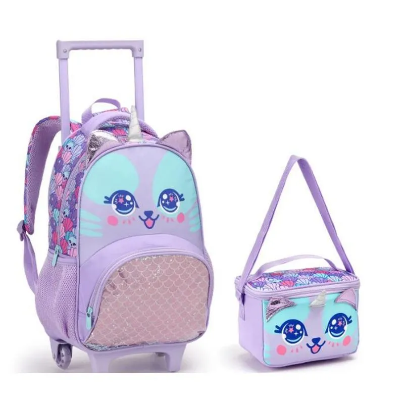 Kit Escolar De Rodinha Infantil Gata Unicornio