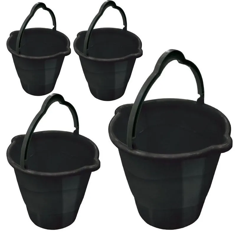 Conjunto 4 Balde De Plástico 10l Bico Duplo Lavaderia Preto