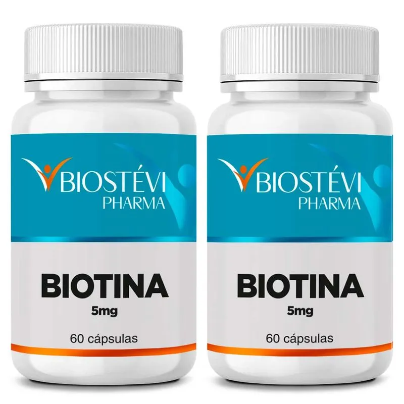 Kit 2 potes biotina 5mg 60 cápsulas Pele mais saudável Kit 2 potes biotina 5mg 60 cápsulas
