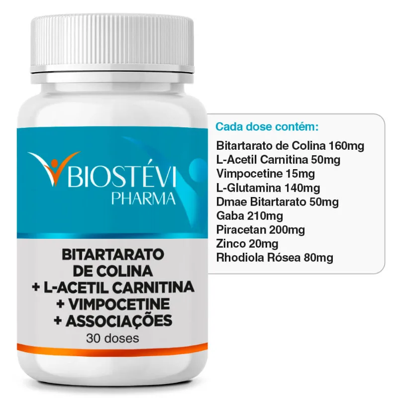 Composto Mental - Bitartarato de Colina + L acetil Carnitina + Vimpocetine + Associações - 30 Doses