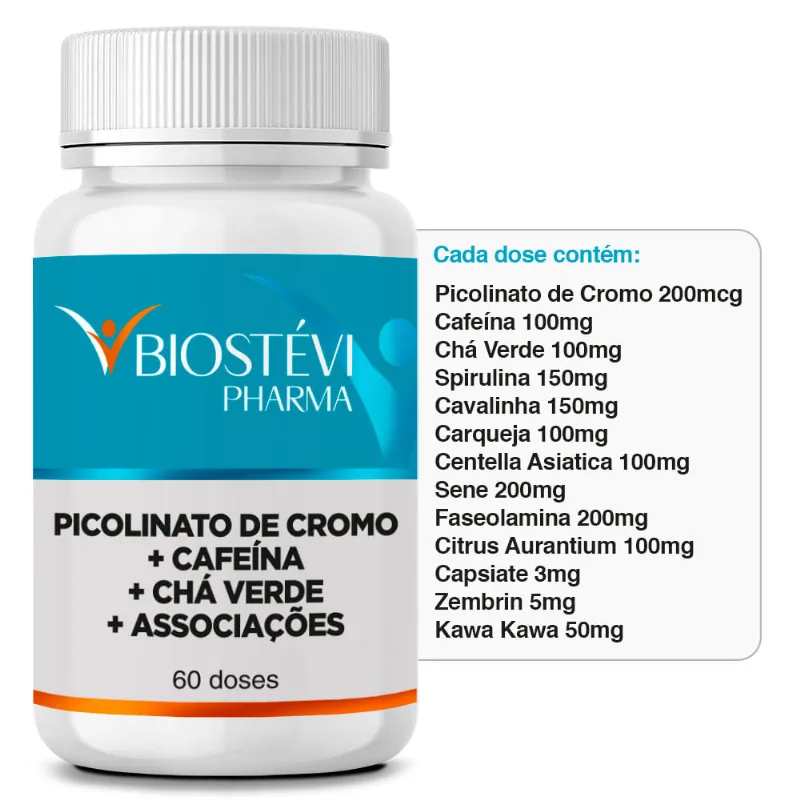 Termogênico e Diurético com Picolinato de Cromo + Cafeina + Chá Verde + Associações 60 doses