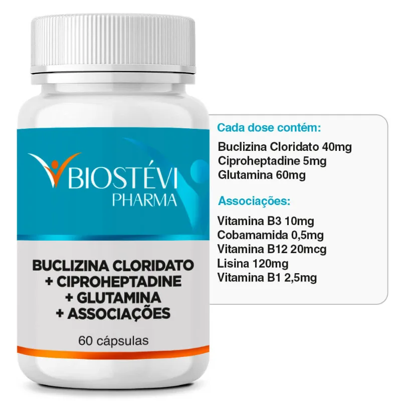 Buclizina Turbinada - Composto para o Aumento de Apetite e Ganho de Peso (Buclizina + Cobamamida + Ciproheptadine + Associações) 60 Cápsulas