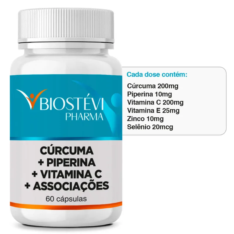 Antioxidante e Anti-Inflamatório com cúrcuma plus 200mg, piperina 10mg e vitamina c 200mg 60 cápsulas