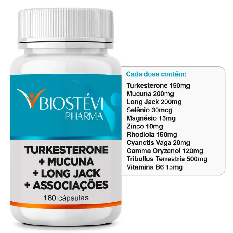 Composto para Auxiliar a Produção Natural da Testosterona Endógena com Turkesterone + Associações 180 Cápsulas