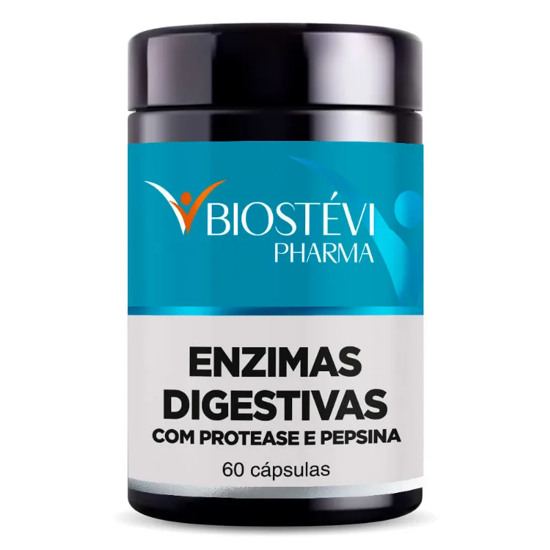 Enzimas digestivas com protease e pepsina 60 cápsulas
