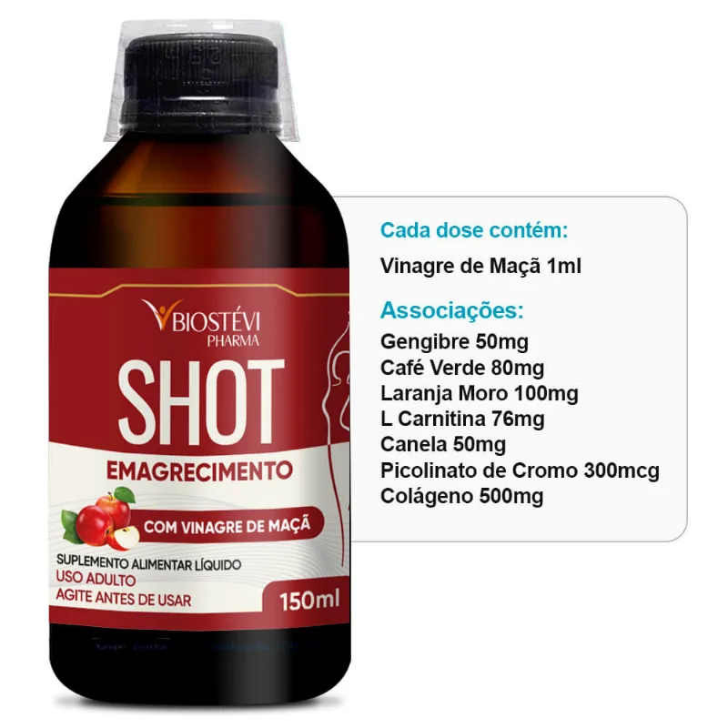 Shot de Emagrecimento com Vinagre de Maçã, Gengibre, Laranja Moro e Associações - 150ml
